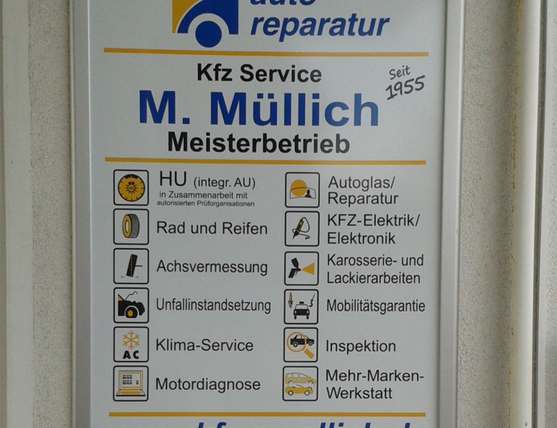 Raithel Werbetechnik und Textildruck - KFZ Service Müllich - Oberhaid - Werbeschilder - Aludibond - Digitaldruck